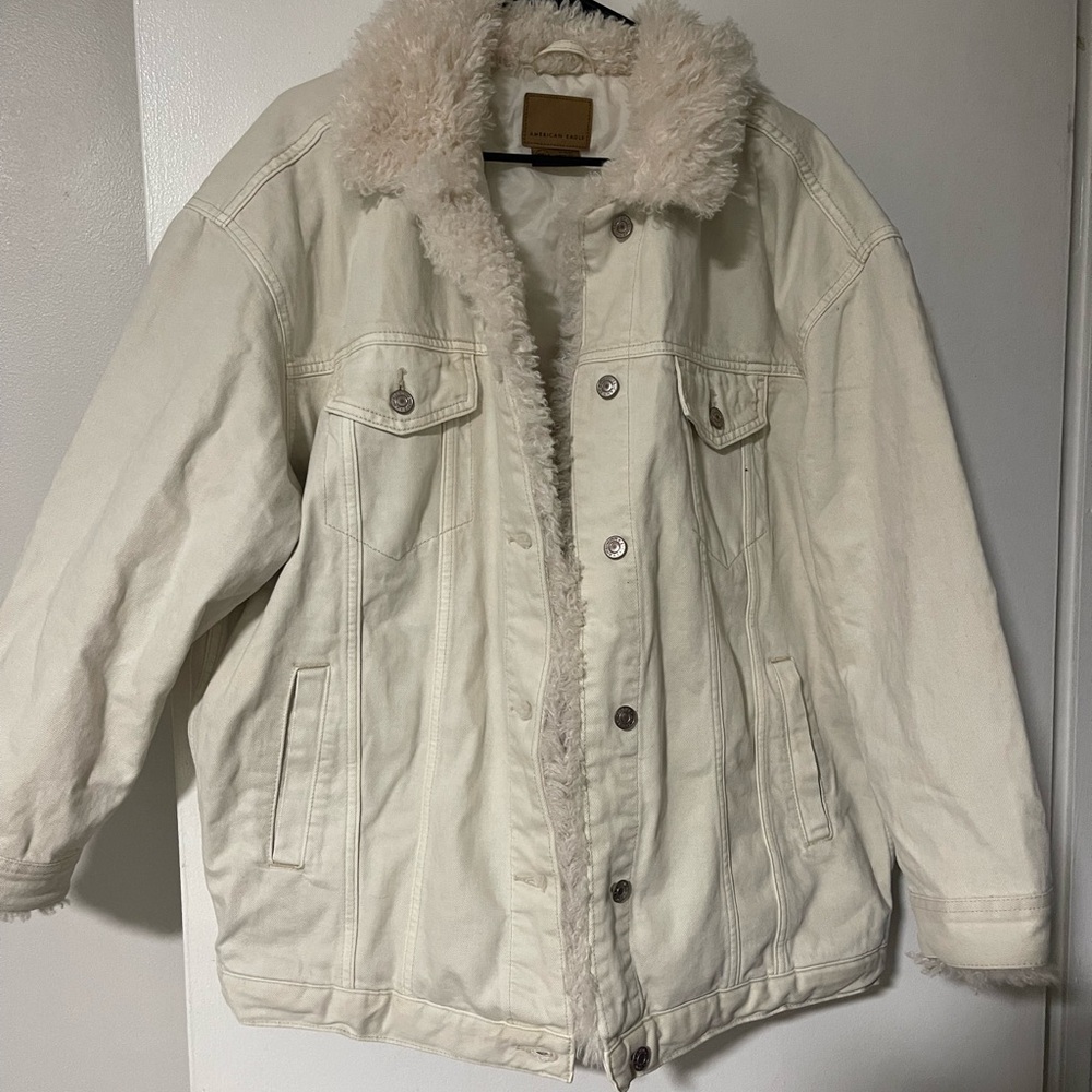 American Eagle Outfitters Cream Teddy Jacket